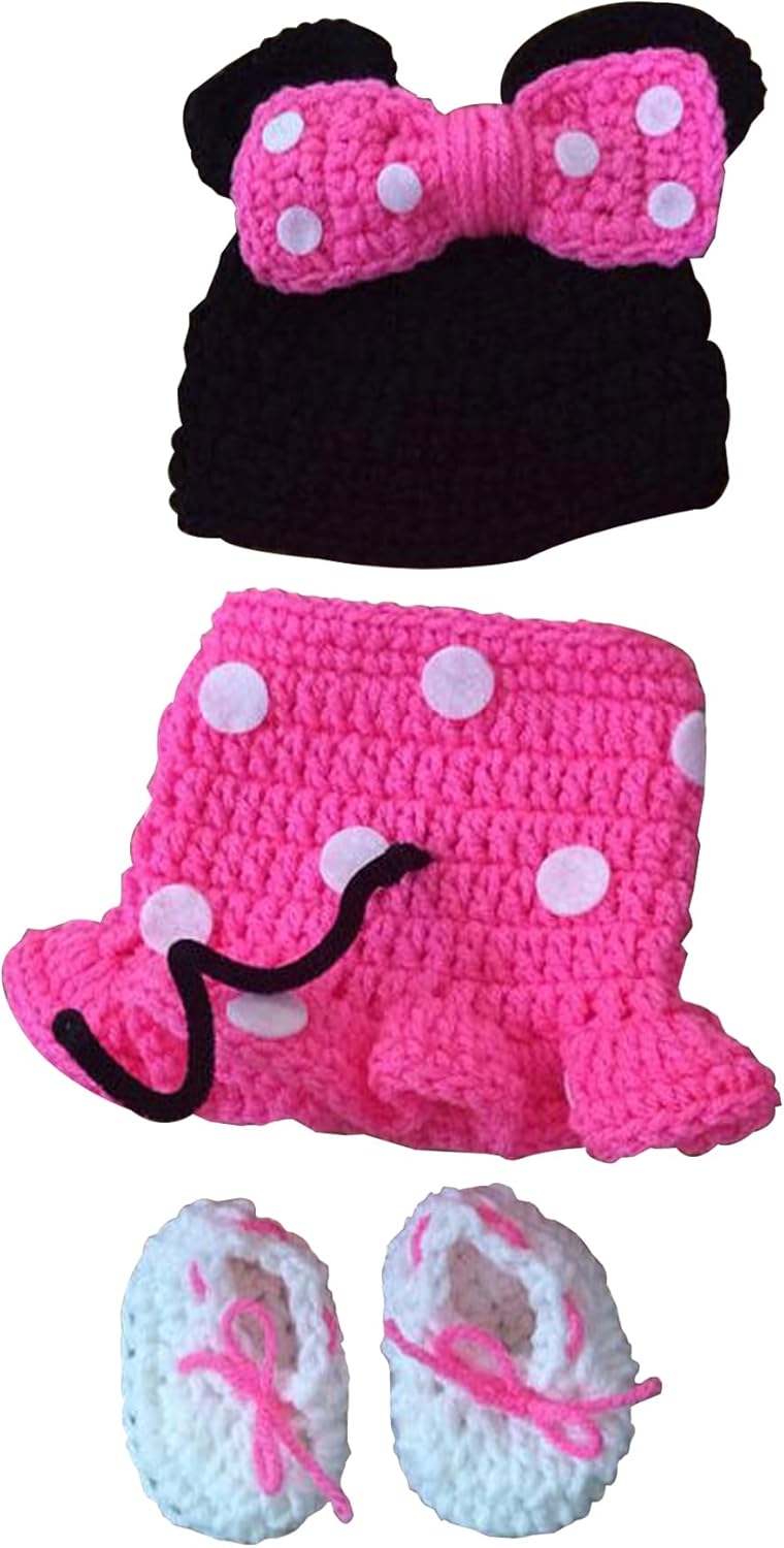 Jastore Photography Prop Baby Costume Cute Crochet Knitted Hat Cap Girl Boy Diaper Shoes Mouse - Image 2